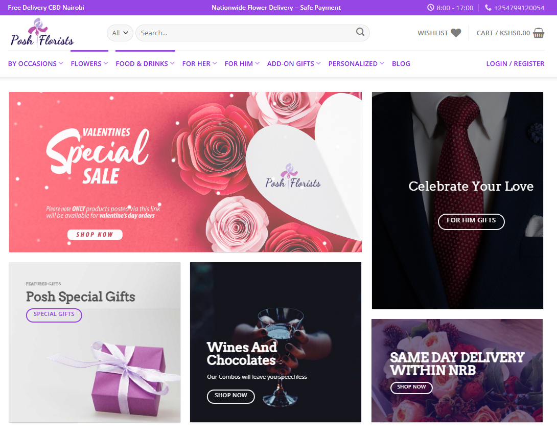 Posh Florists homepage screenshot